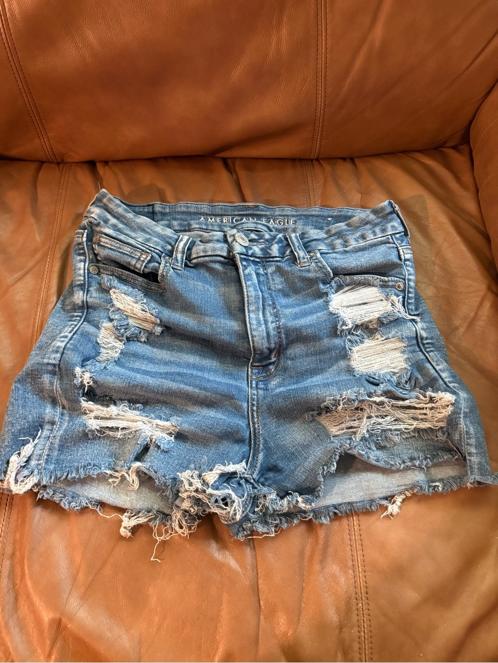 American Eagle Light Wash Stretch Denim Shorts - Blue